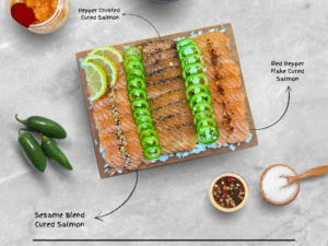Hooked salmon taster board