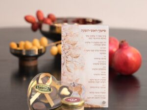 Ros Hashanah Gift Package | Artwork Apple Simonim Card, Chocolates & a Jar of Flavored Honey