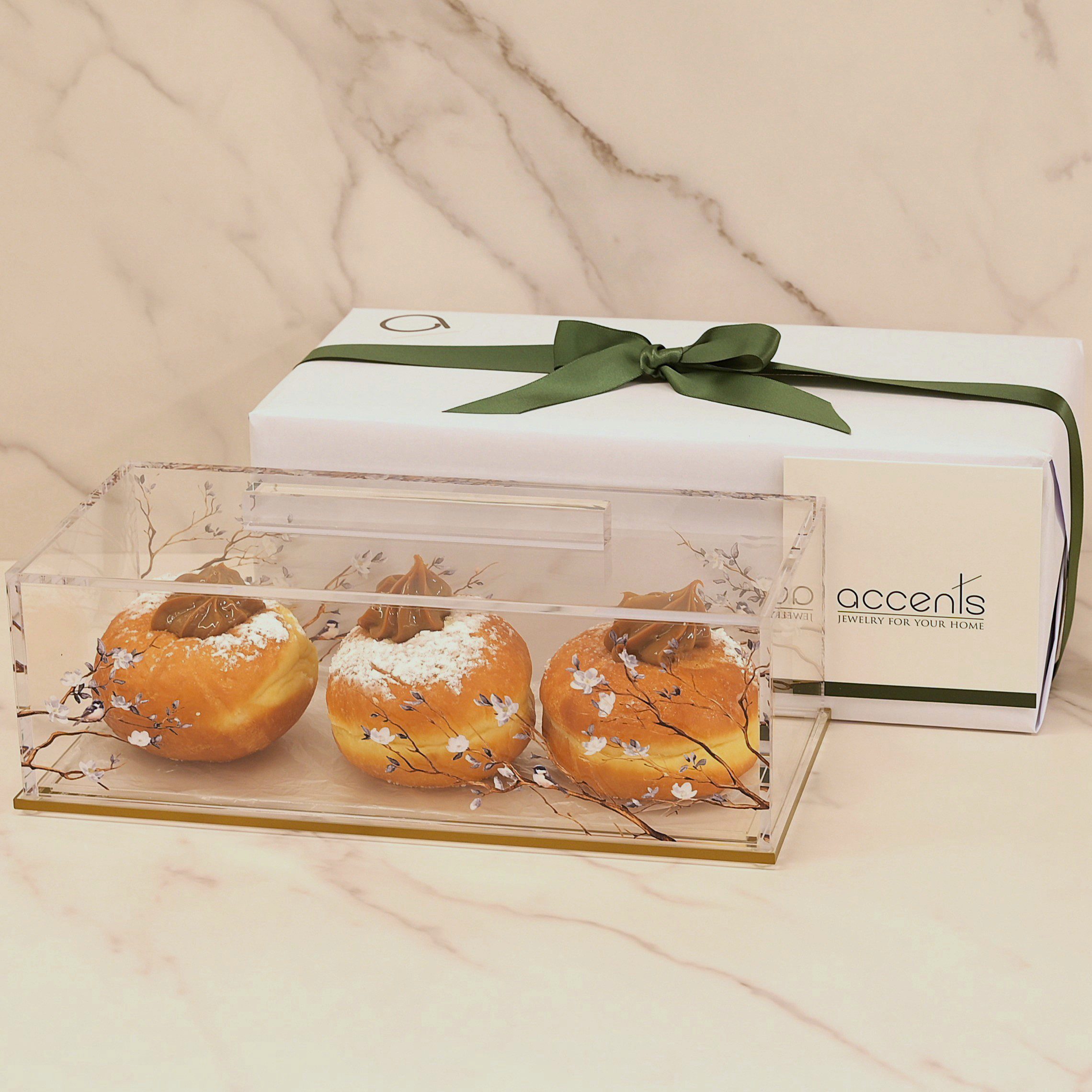 Chanukah Package- Botanical Blooms Cake Log with 3 Dairy Caramel Doughnuts